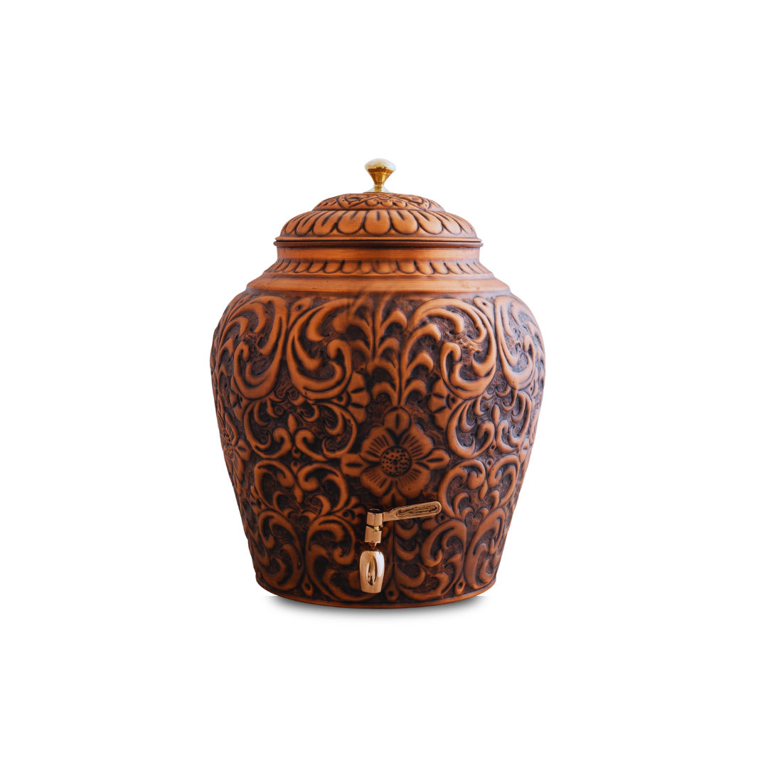Pure Copper Water Pot Gold Darkmbossed